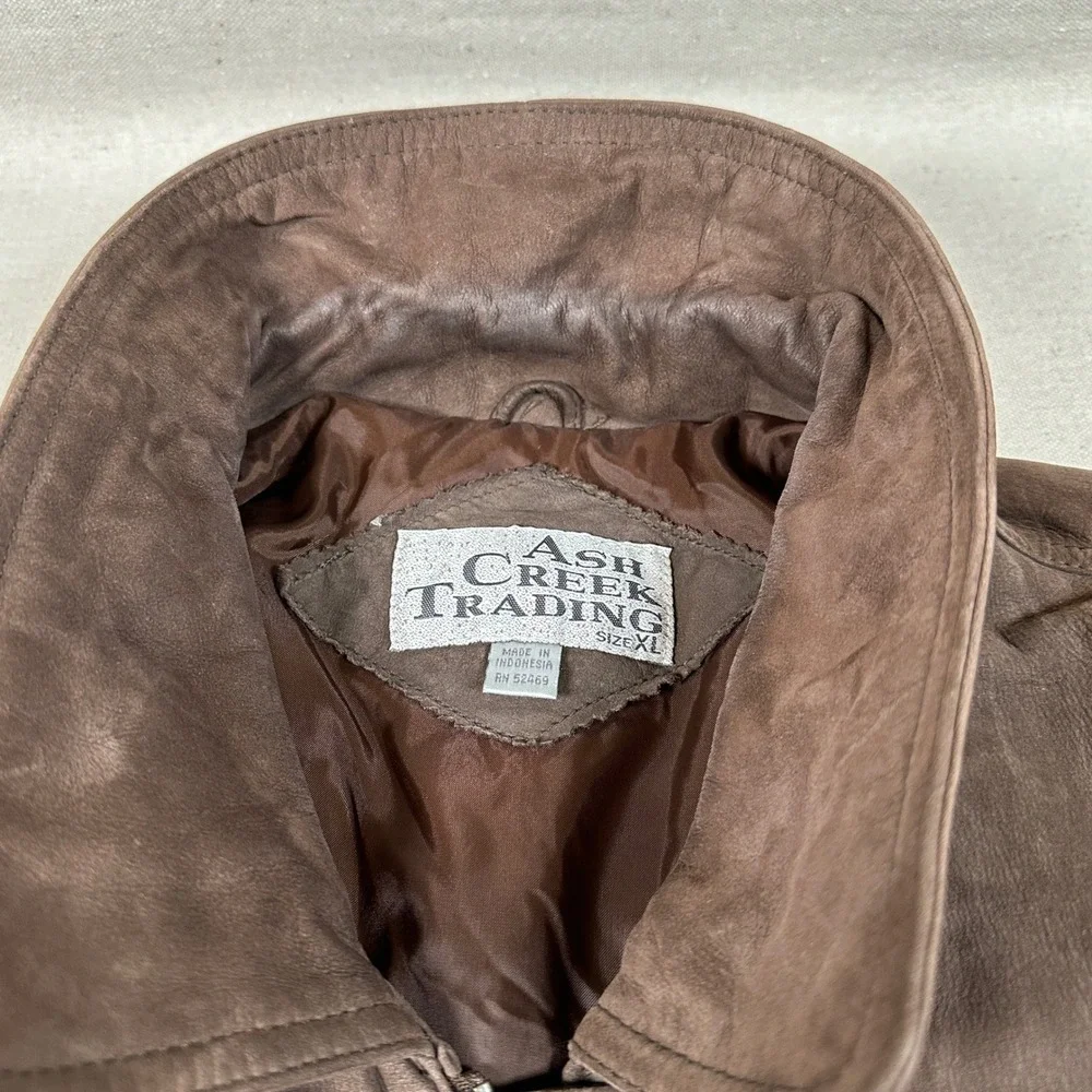Ash Creek Trading Mens XL‎ Brown Genuine Leather Bomber Flight Jacket Vintage